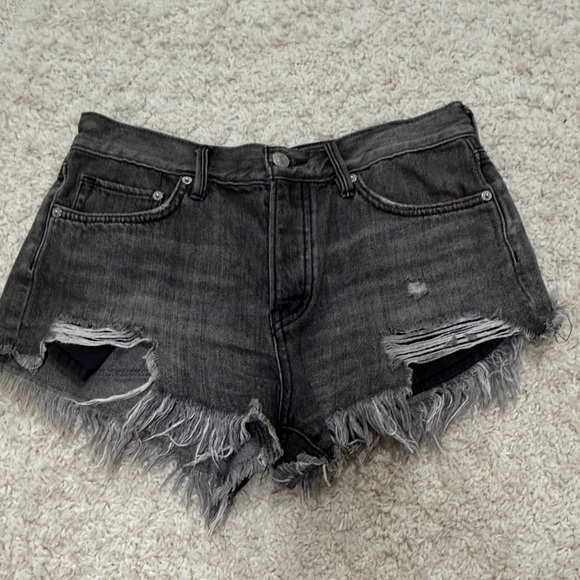 Free People Charcoal Frayed Jean Shorts - Picture 1 of 4